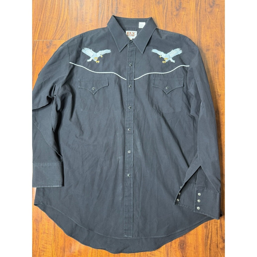 Ely Diamond Western Shirt Mens 2XL Black Embroidered Eagle Pearl Snap Cowboy